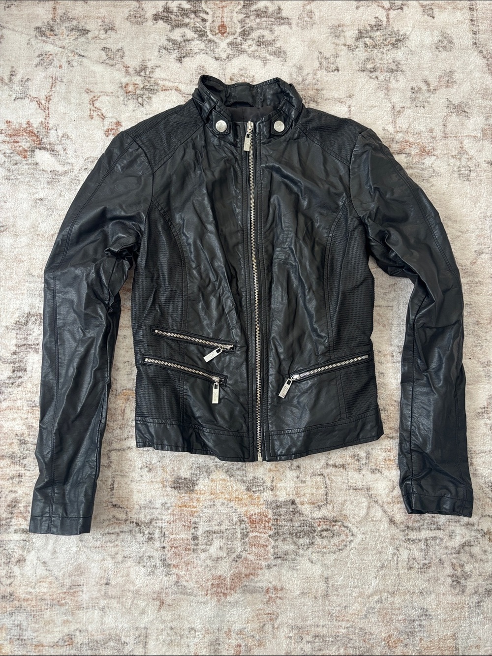 Guess Black Faux Leather Moto Jacket - Small